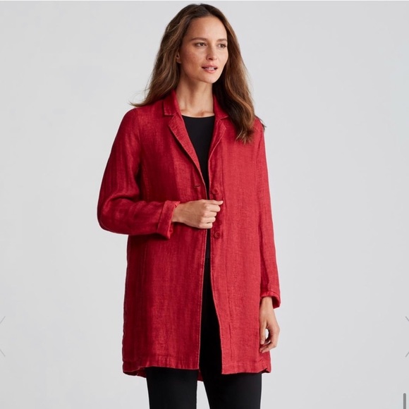 NWT EILEEN FISHER LINEN JACKET RED - Picture 7 of 8